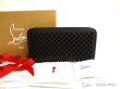 Photo1: Christian Louboutin Panettone Black Leather Spikes Round Zip Wallet #a942