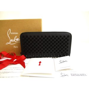Photo: Christian Louboutin Panettone Black Leather Spikes Round Zip Wallet #a942