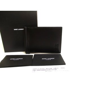 Photo: Saint Laurent YSL Black Leather Gold H/W Bifold Bill Wallet #a956