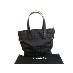 Photo: CHANEL New Travel Black Nylon Leather Tote Bag Hand Bag Shoppers Bag #a958