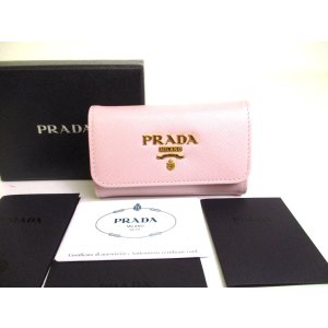 Photo: PRADA Light Pink Saffiano Metal Leather 4 Pics Key Chain #a959