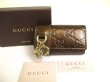 Photo1: GUCCI GG Dark Brown Leather Heart Motif 6 Pics Key Chain #a961
