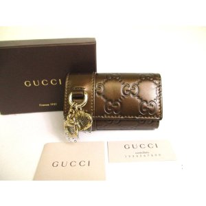 Photo: GUCCI GG Dark Brown Leather Heart Motif 6 Pics Key Chain #a961
