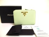 Photo: PRADA Saffiano Light Green Leather Bifold Wallet Compact Wallet #a964