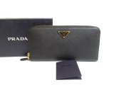 Photo: PRADA Black Saffiano Leather Round Zip Long Wallet #a966