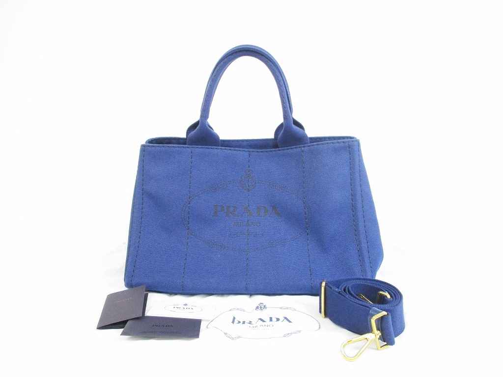 Photo1: PRADA Denim Blue Tote Bag Hand Bag Purse Canapa w/Strap #5243