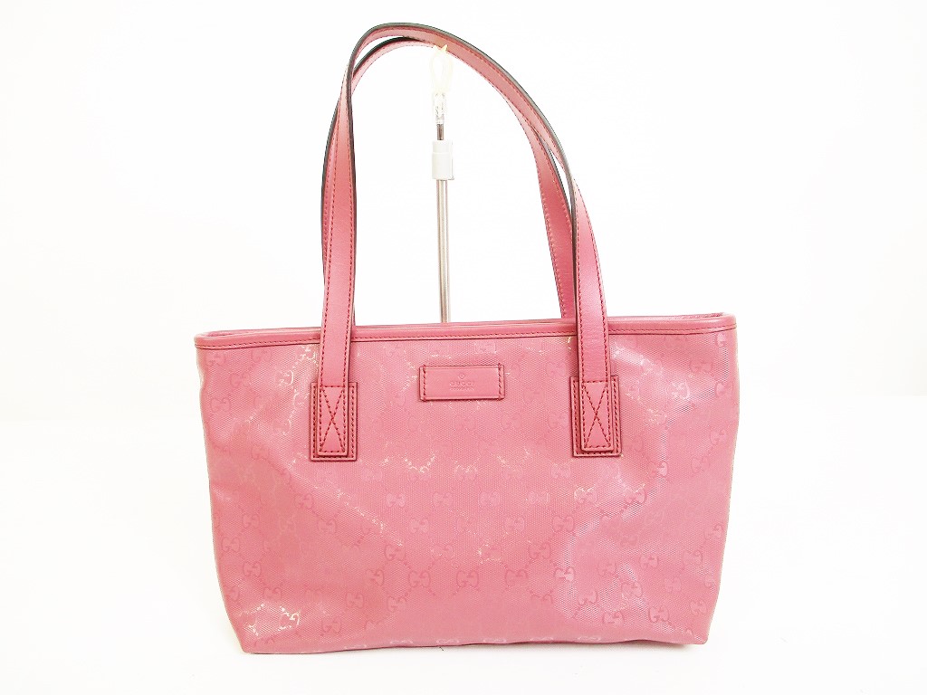 Photo1: GUCCI Imprimee Pink PVC Tote&Shoppers Bag Purse Small Size #6131