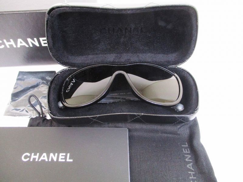 Photo1: CHANEL Plastic&Tweed Black Sunglasses Eye Wear #6497
