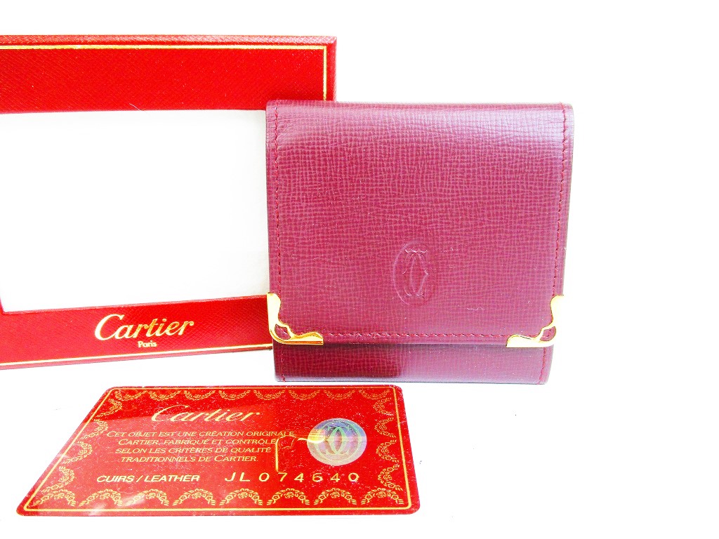Photo1: Cartier Must de Cartier Bordeaux Leather Coin Purse #6645