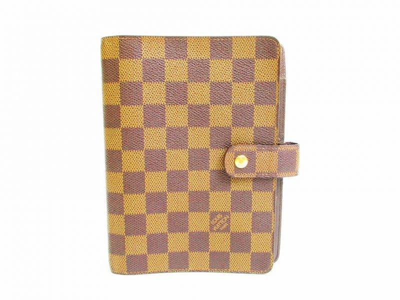 Photo1: LOUIS VUITTON Damier Leather Brown Document Holders Agenda MM #6869