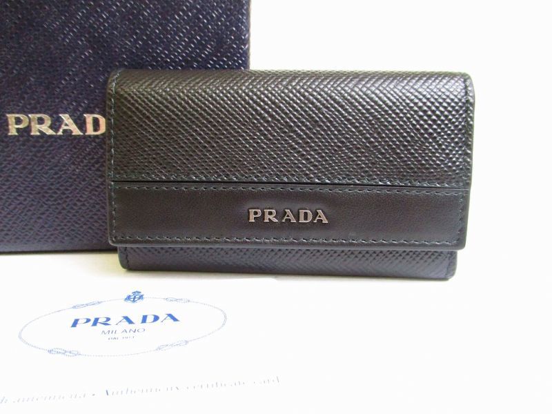 Photo1: PRADA Black Leather 6 Pics Key Cases #7275