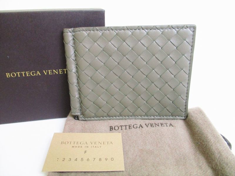 Photo1: BOTTEGA VENETA Intrecciato Green Leather Bifold Bill Wallet Purse #7911