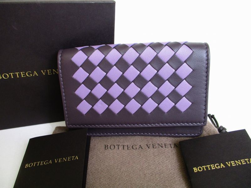 Photo1: BOTTEGA VENETA Intrecciato Brown Purple Leather Business Card Holder #7942