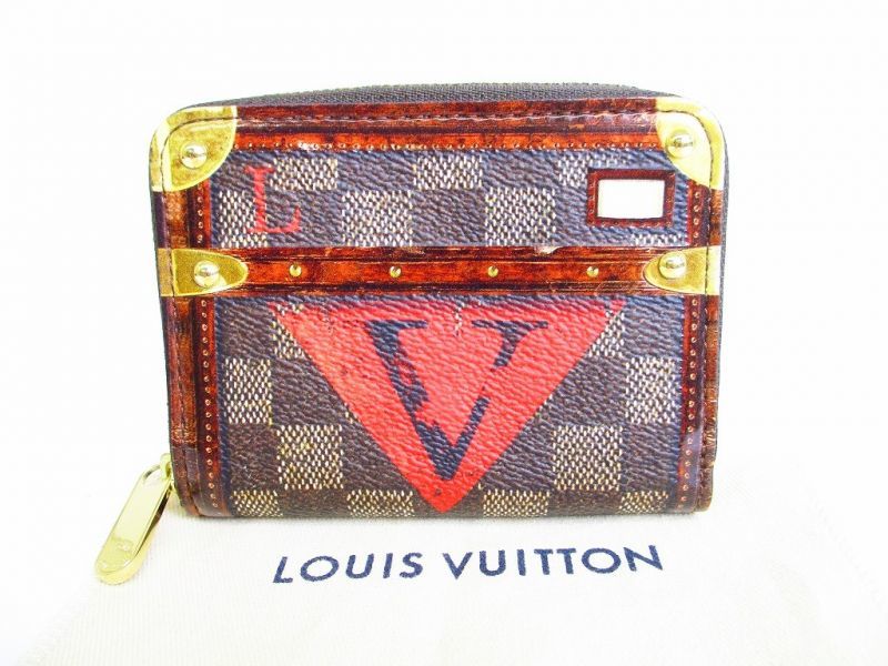 Photo1: LOUIS VUITTON Damier Brown Leather Timeless Zippey Coin Purse #8053