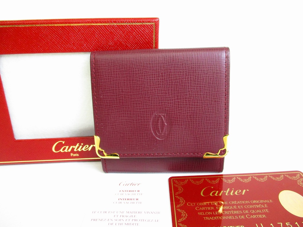 Photo1: Cartier Must de Cartier Bordeaux Leather Coin Purse #8064