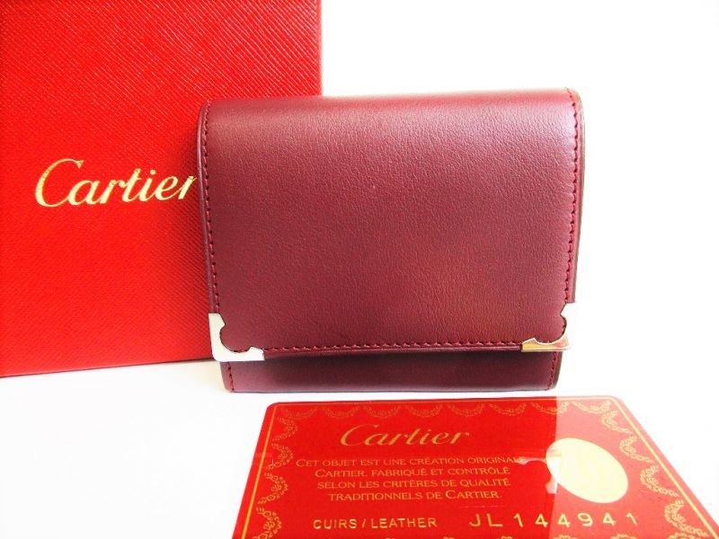 Photo1: Cartier Bordeaux Leather Coin Purse #8065