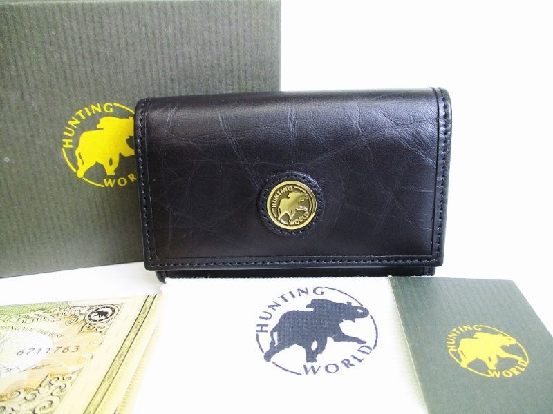 Photo1: HUNTING WORLD Black Nylon Leather Gold H/W 6 Pics Key Cases #8091