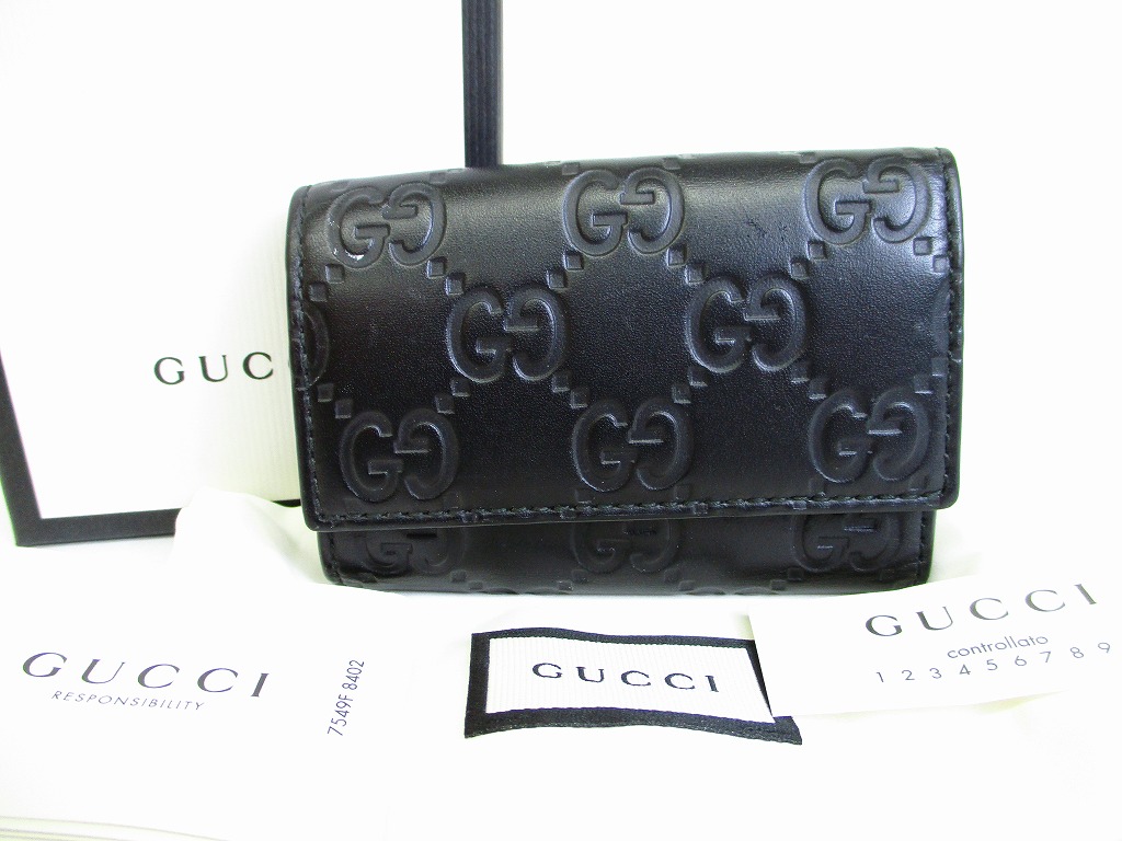 Photo1: GUCCI Guccissima GG Black Leather 6 Pics Key Cases #8162