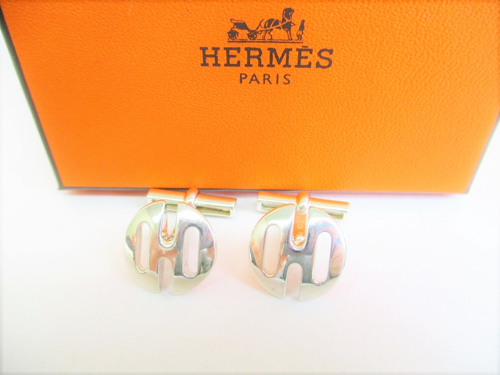 Photo1: HERMES H Motif Sterling Silver Ag925 Cufflinks Cuffs #8177