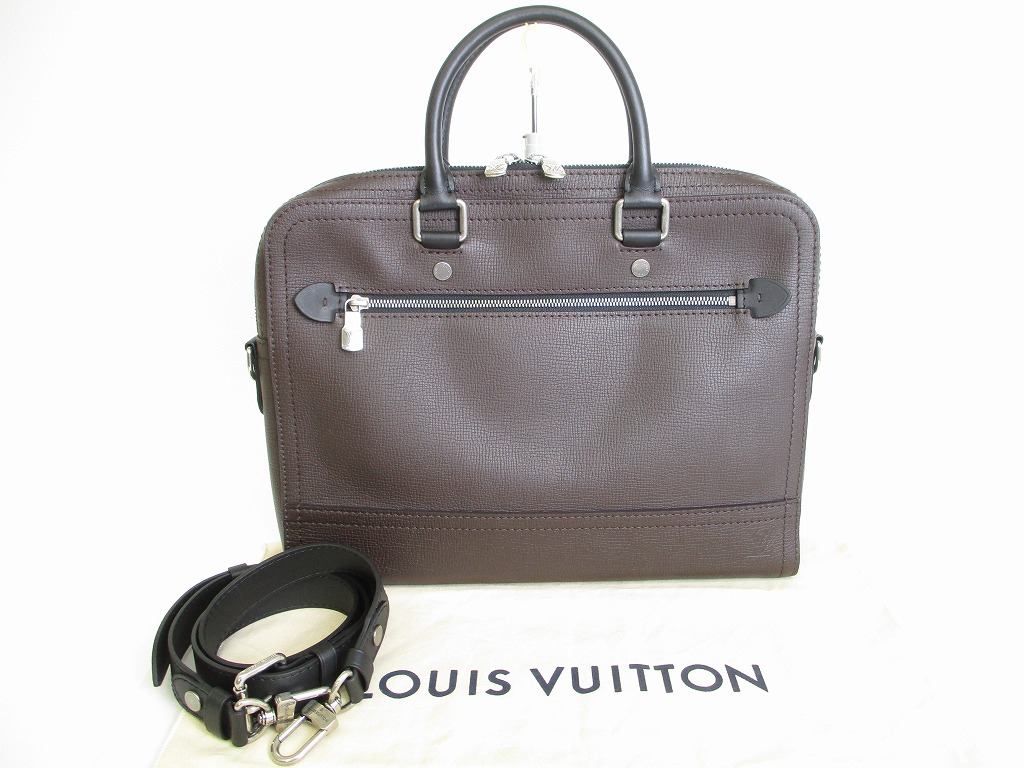 Photo1: LOUIS VUITTON Utah Brown Leather Business Bag Briefcase w/Strap Canyon #8677
