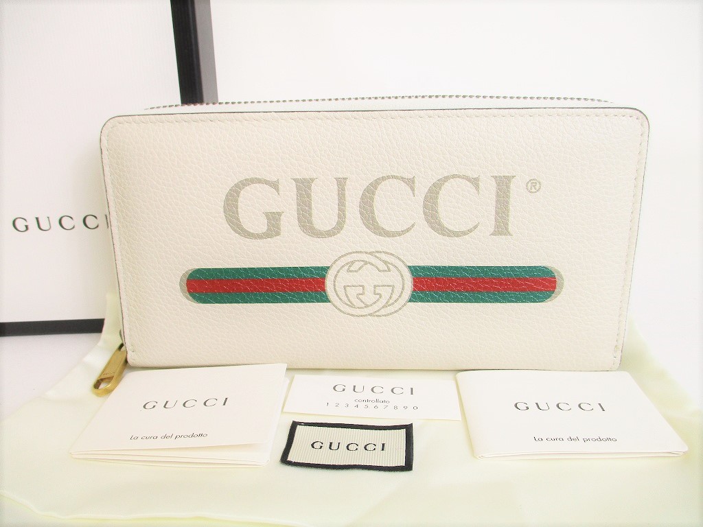 Photo1: GUCCI Vintage Logo Motif Pearl White Leather Round Zip Wallet #8712