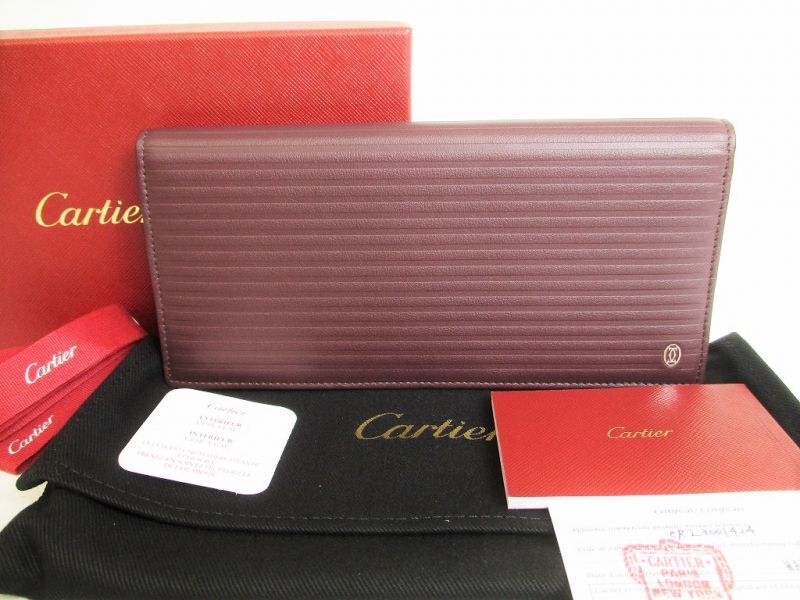 Photo1: Cartier Pasha Bordeaux Leather Bifold Long Wallet Purse #8719