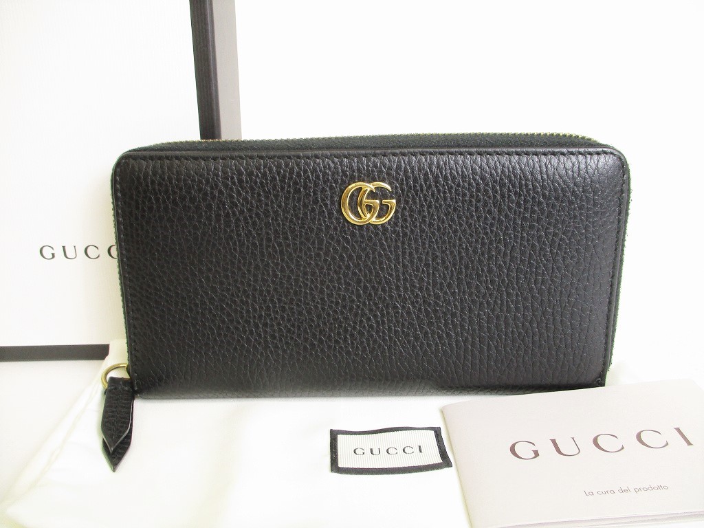 Photo1: GUCCI Marmont G Black Leather Round Zip Long Wallet #8724