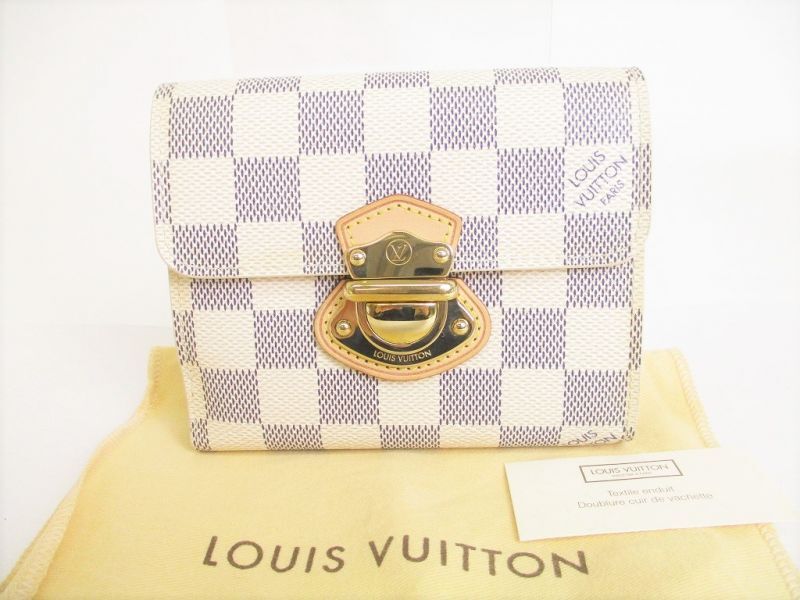 Photo1: LOUIS VUITTON Damier Azur Leather Trifold Wallet Purse Joey #8741