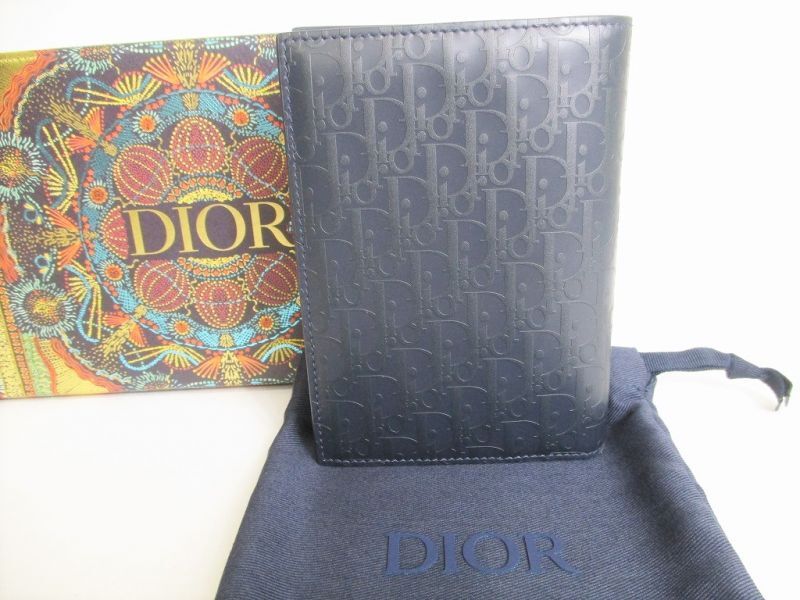 Photo1: Christian Dior Navy Blue Leather Passport Holder Notebook Holder #8745