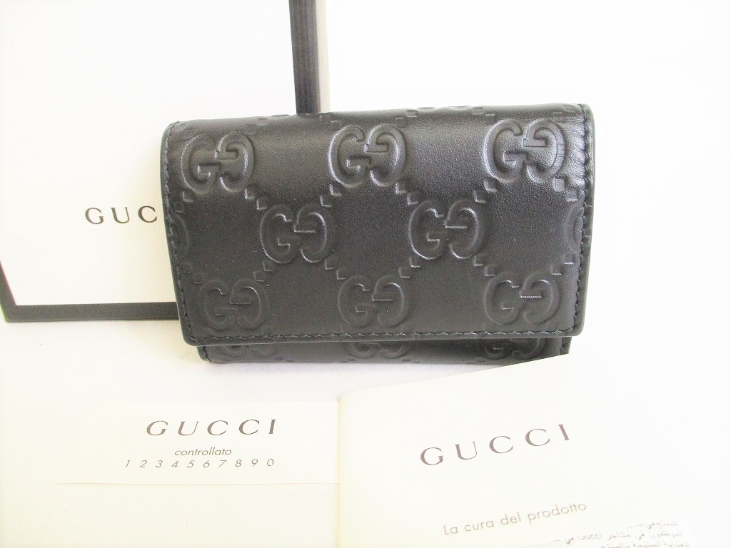 Photo1: GUCCI Guccissima Black Leather 6 Pics Key Cases #8976