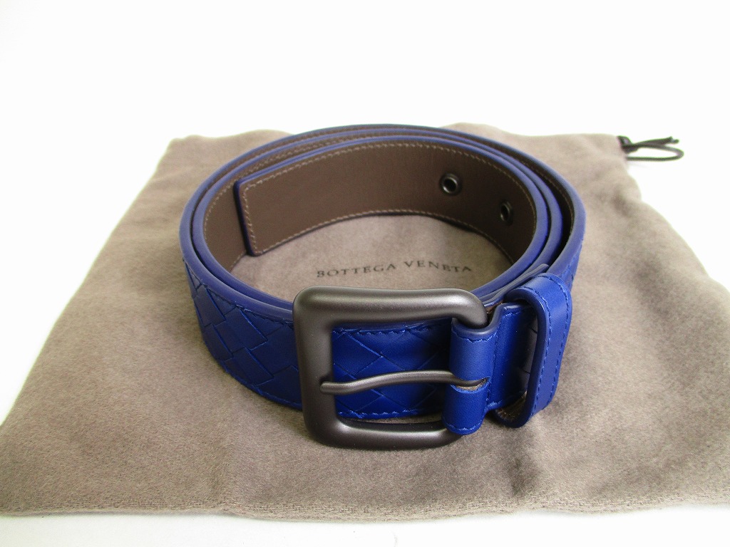 Photo1: BOTTEGA VENETA Blue Leather Belt Waist Size 75-87 M #9040