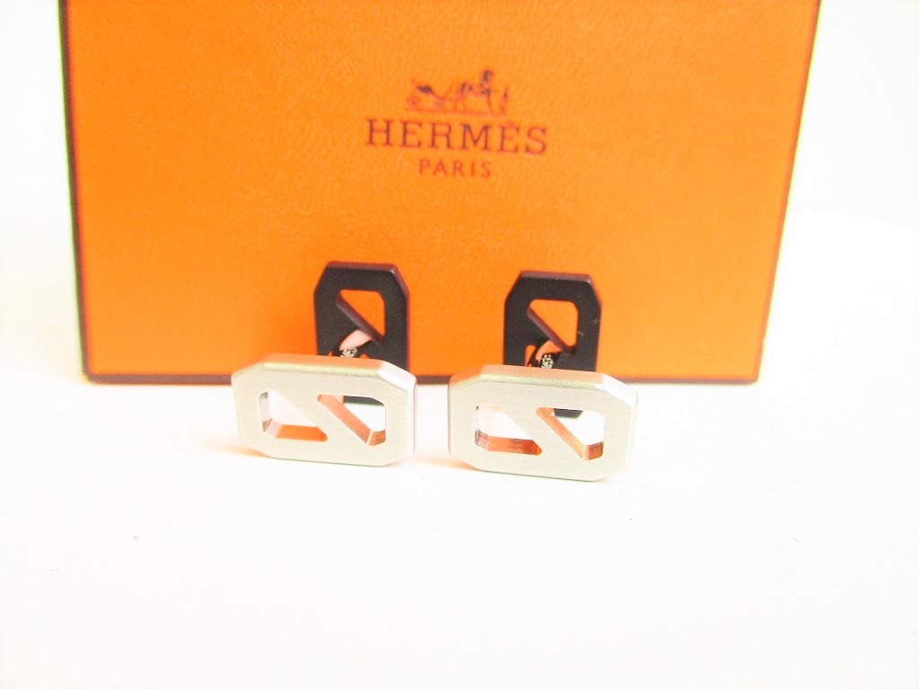 Photo1: HERMES Silver Plated Delta Chaine d`Ancre Cufflinks Cuffs #9081