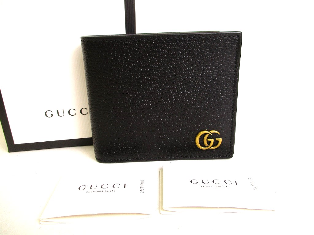 Photo1: GUCCI GG Marmont Black Leather Bifold Wallet Compact Wallet #9268