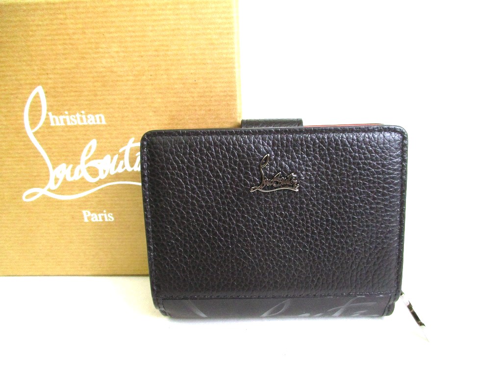 Photo1: Christian Louboutin Paloma Black Red Leather Bifold Wallet #9343