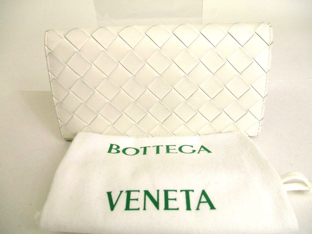 Photo1: BOTTEGA VENETA Intrecciato White Leather Bifold Long Wallet #9358