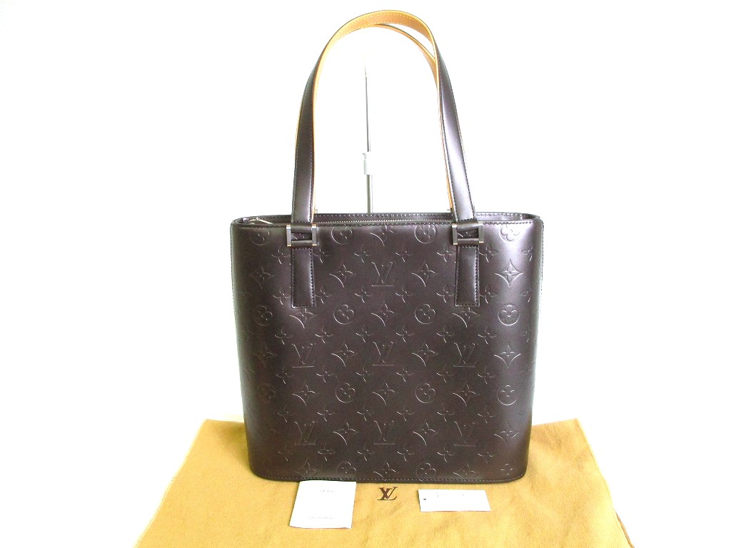 Photo1: LOUIS VUITTON Monogram Mat Black Leather Tote Bag Purse Stockton #9369