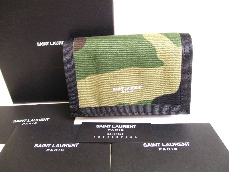 Photo1: Saint Laurent Paris YSL Camouflage Cotton Trifold Wallet Compact Wallet #9399