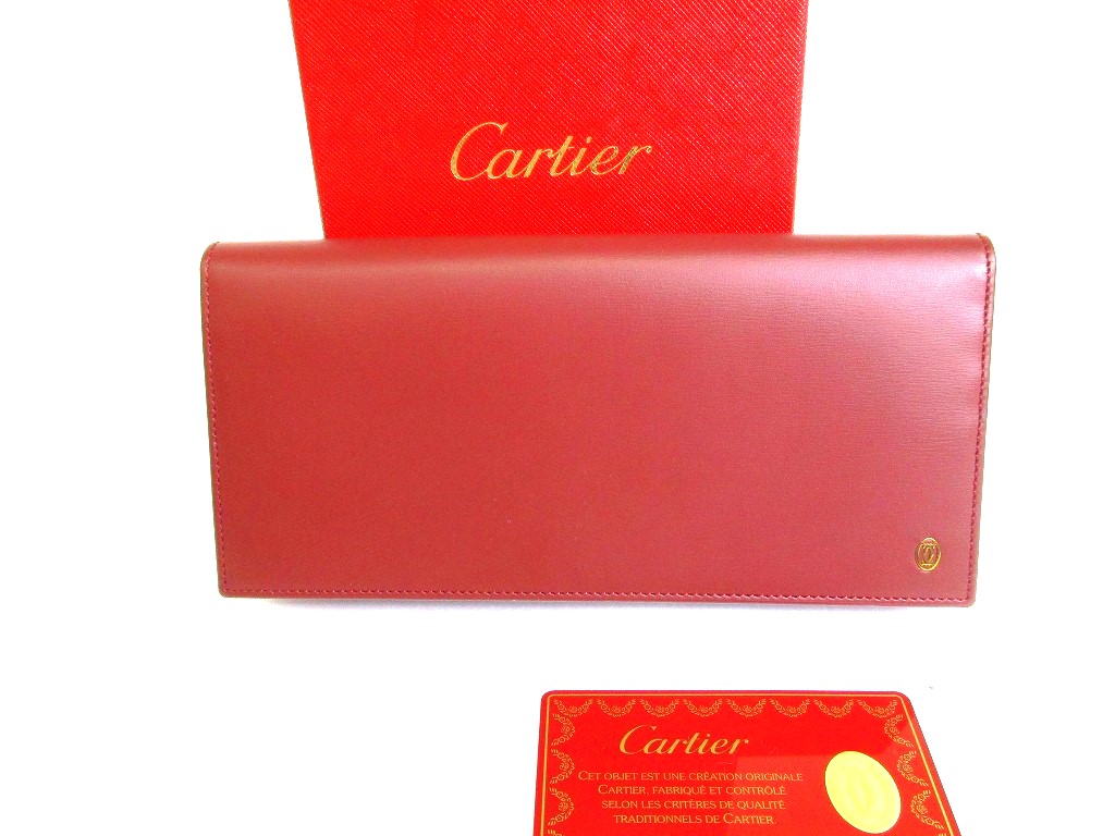 Photo1: Cartier Pasha de Cartier Bordeaux Leather Bifold Long Flap Wallet Purse #9424