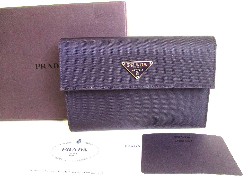 Photo1: PRADA Purple Nylon and Leather Trifold Wallet Purse #9464