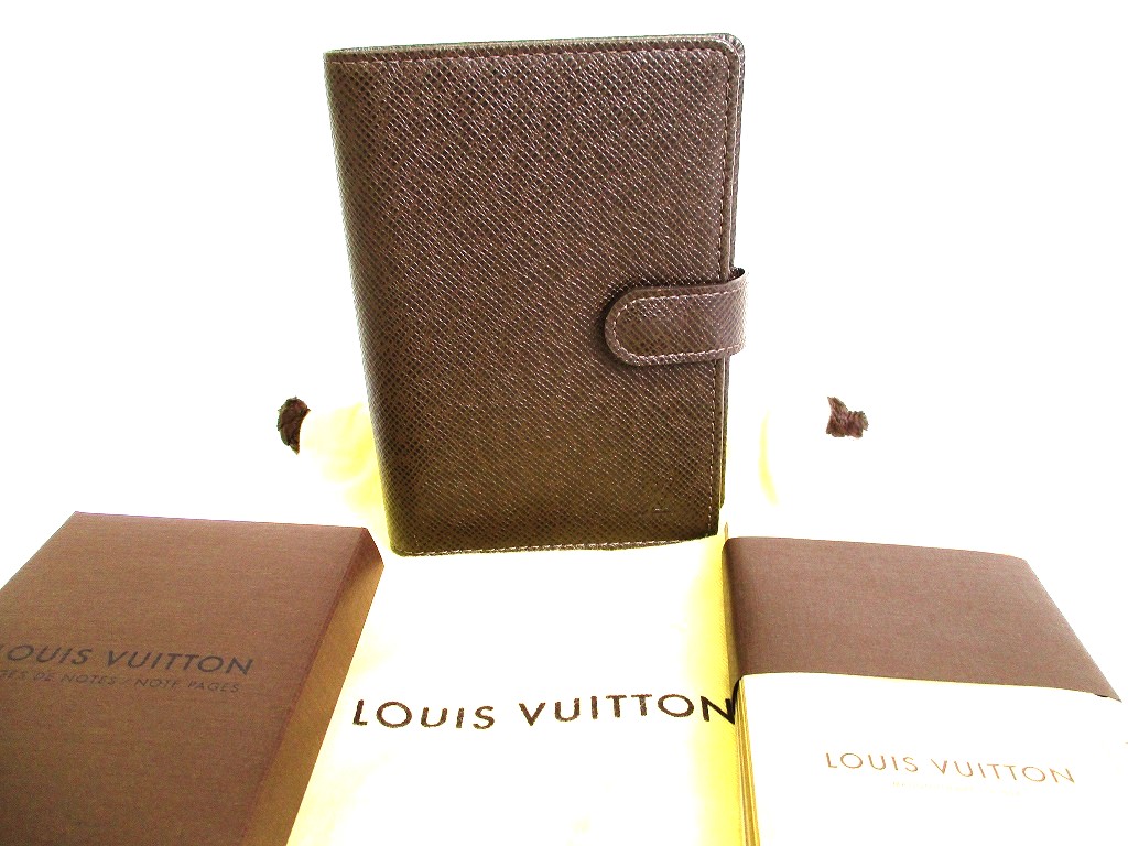 Photo1: LOUIS VUITTON Taiga Dark Brown Leather Small Ring Agenda Cover #9467