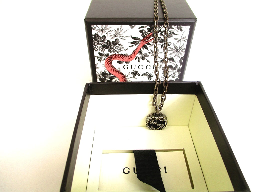 Photo1: GUCCI Sterling Silver Interlocking G Pendant Necklace #9472