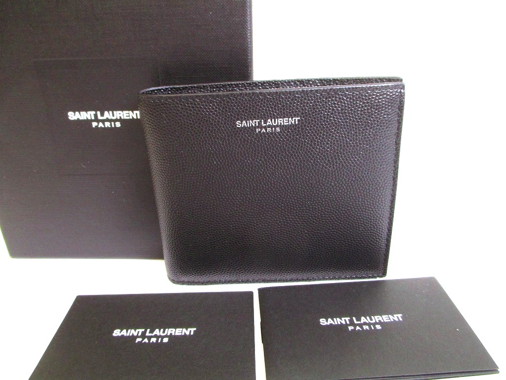 Photo1: Saint Laurent Paris Yves Saint Laurent YSL Black Leather Bifold Wallet #9485
