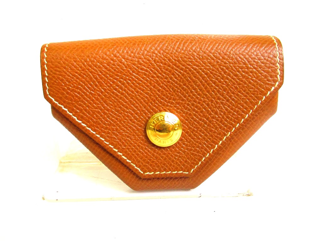 Photo1: HERMES Gold Graine Couchevel Leather Gold H/W Coin Purse Levan Cattle #9501