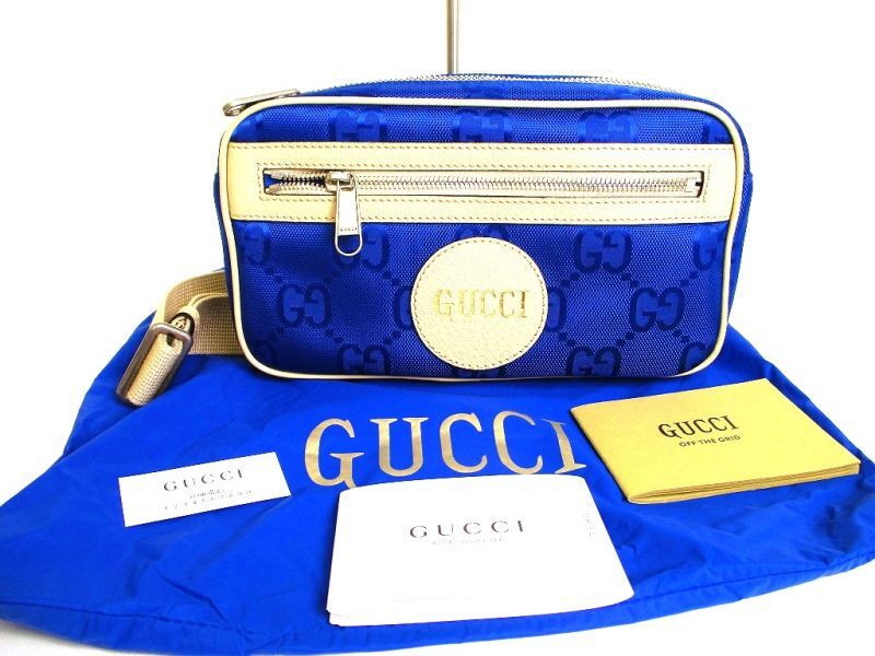 Photo1: GUCCI Off The Grid belt bag Blue Nylon GG Waist Packs Belt Bag #9515