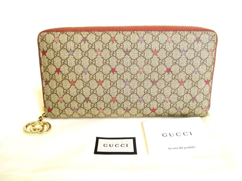 Photo1: GUCCI GG Coating Canvas PVC Leather Stars Motif Round Zip Wallet  #9521