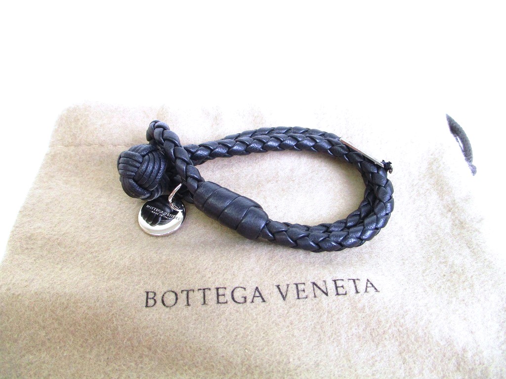 Photo1: BOTTEGA BENETA Intrecciato Black Leather Bangle Bracelet XS #9543