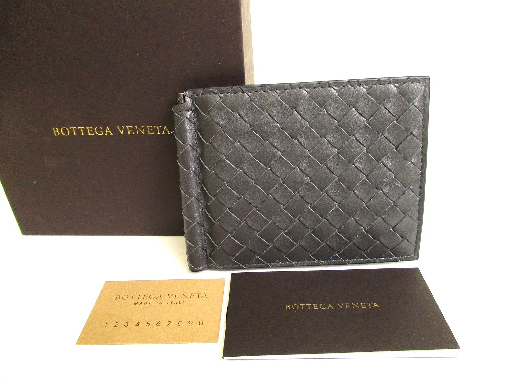 Photo1: BOTTEGA VENETA Intrecciato Dark Gray Leather Bifold Bill Wallet #9546
