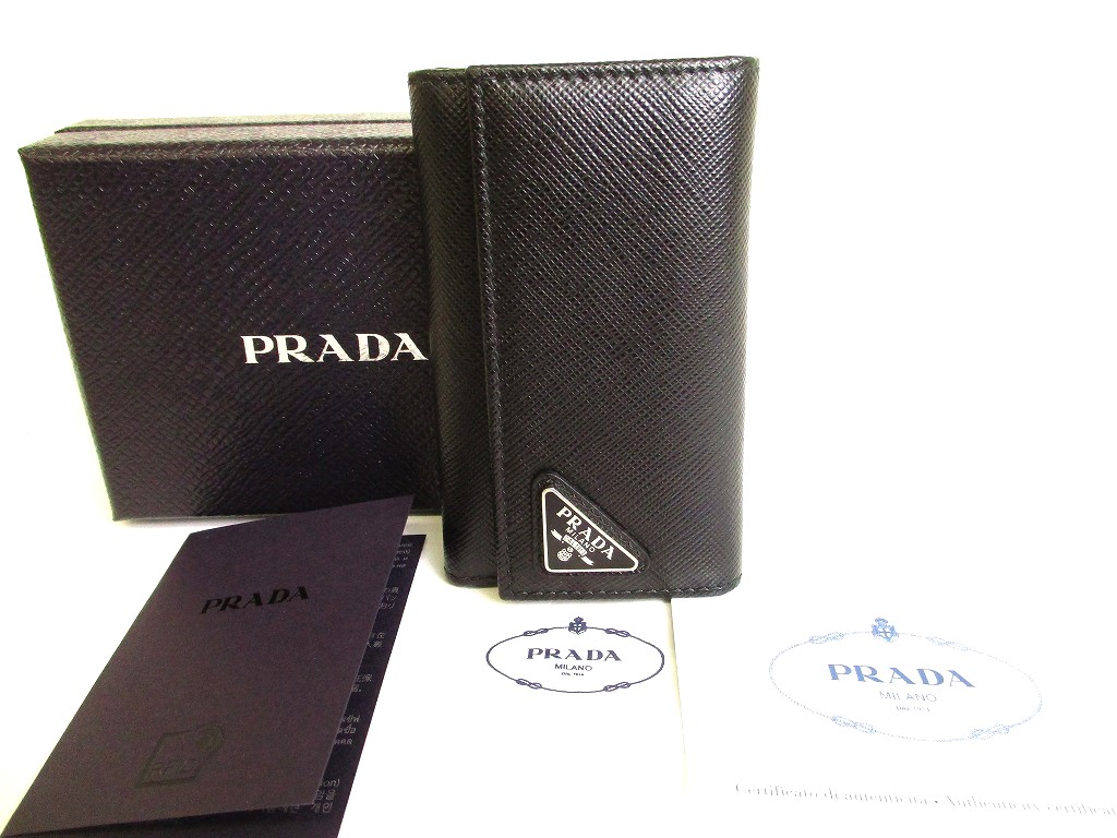 Photo1: PRADA Black Saffiano Leather 6 Pics Key Cases #9554