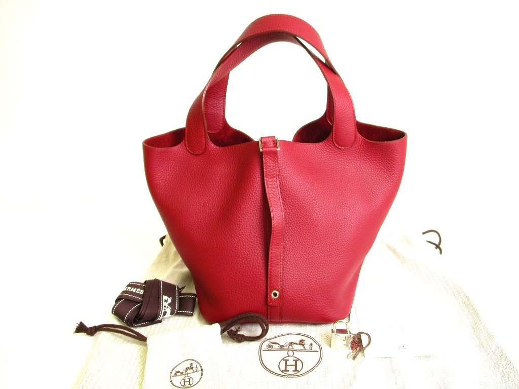 Photo1: HERMES Ruby Taurillon Clemence Leather Hand Bag Picotin Lock MM #9573