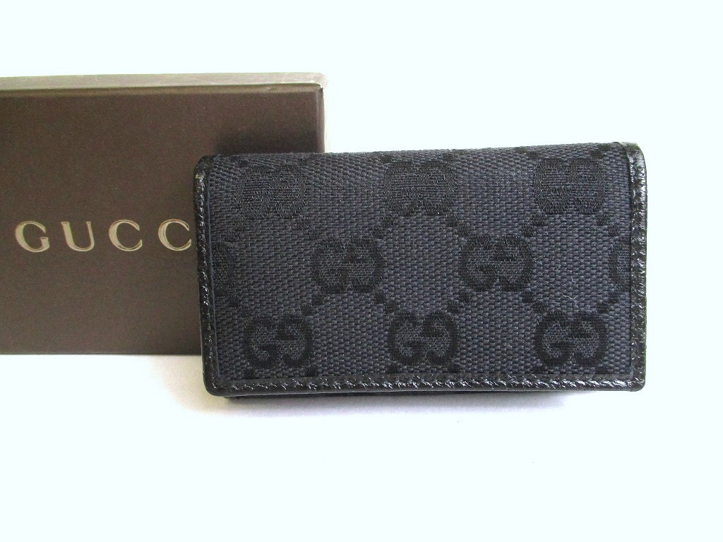 Photo1: GUCCI GG Black Canvas and Leather 6 Pics Key Cases #9630